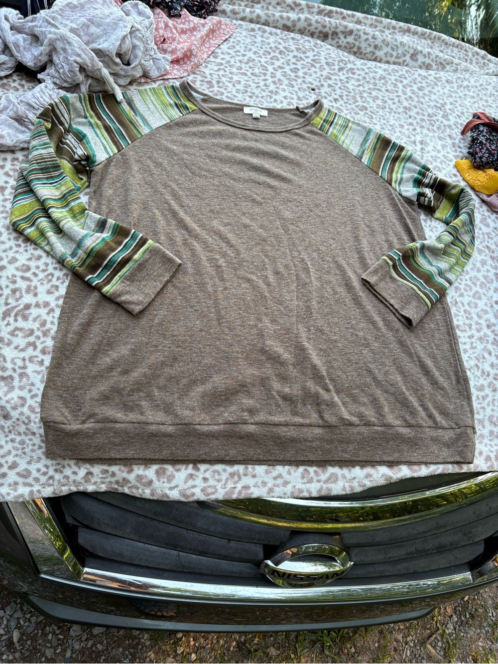 Umgee Green and Brown Sweater Size Large
